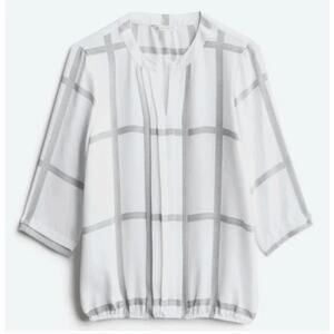 41 Hawthorn White Black Juanis Pleat Detail Gathered Hem Blouse Top Womens XL